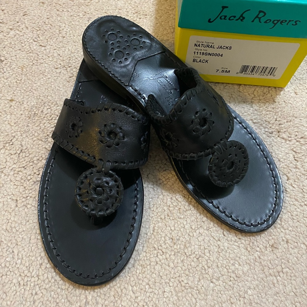 Jack Rogers natural jacks black sandals NIB